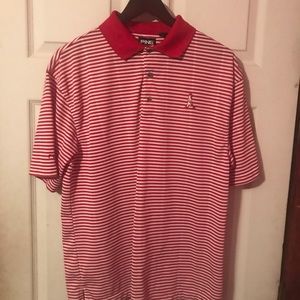 Ping Red & White Striped Golf Polo Shirt Mens Medium M